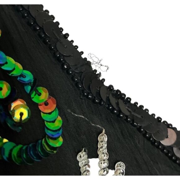 Jean for Joseph Le Bon Silk Sequin Beaded Dress Long Sleeve Evening Wear Vtg L - Picture 8 of 11